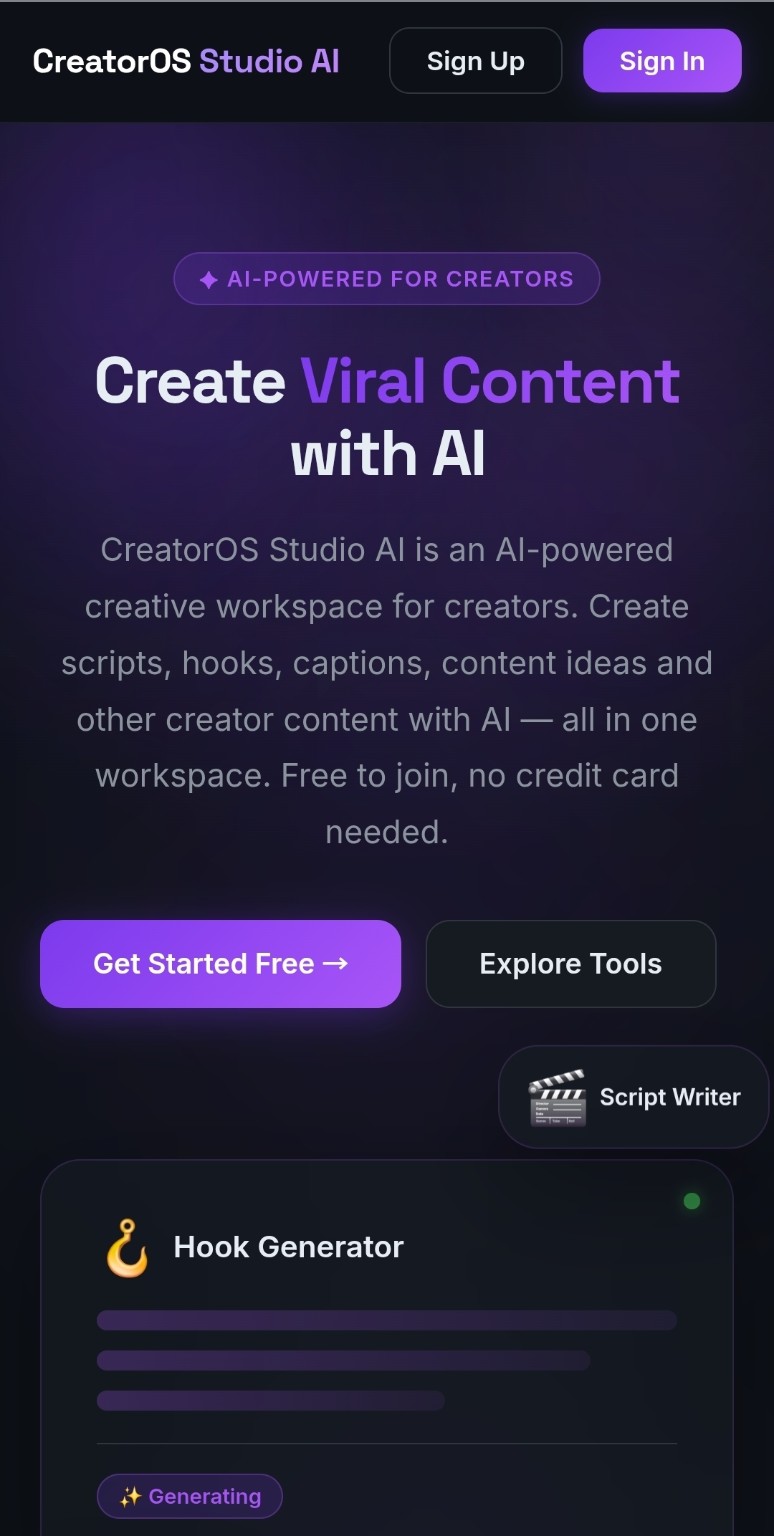 CreatorOS Studio interface
